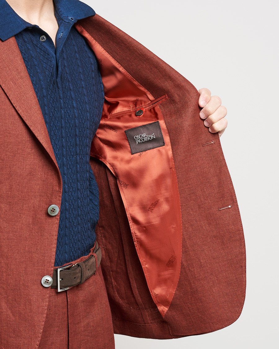 Heren | Blazers | Oscar Jacobson | Ferry Soft Patch Pocket Linen Blazer Rust
