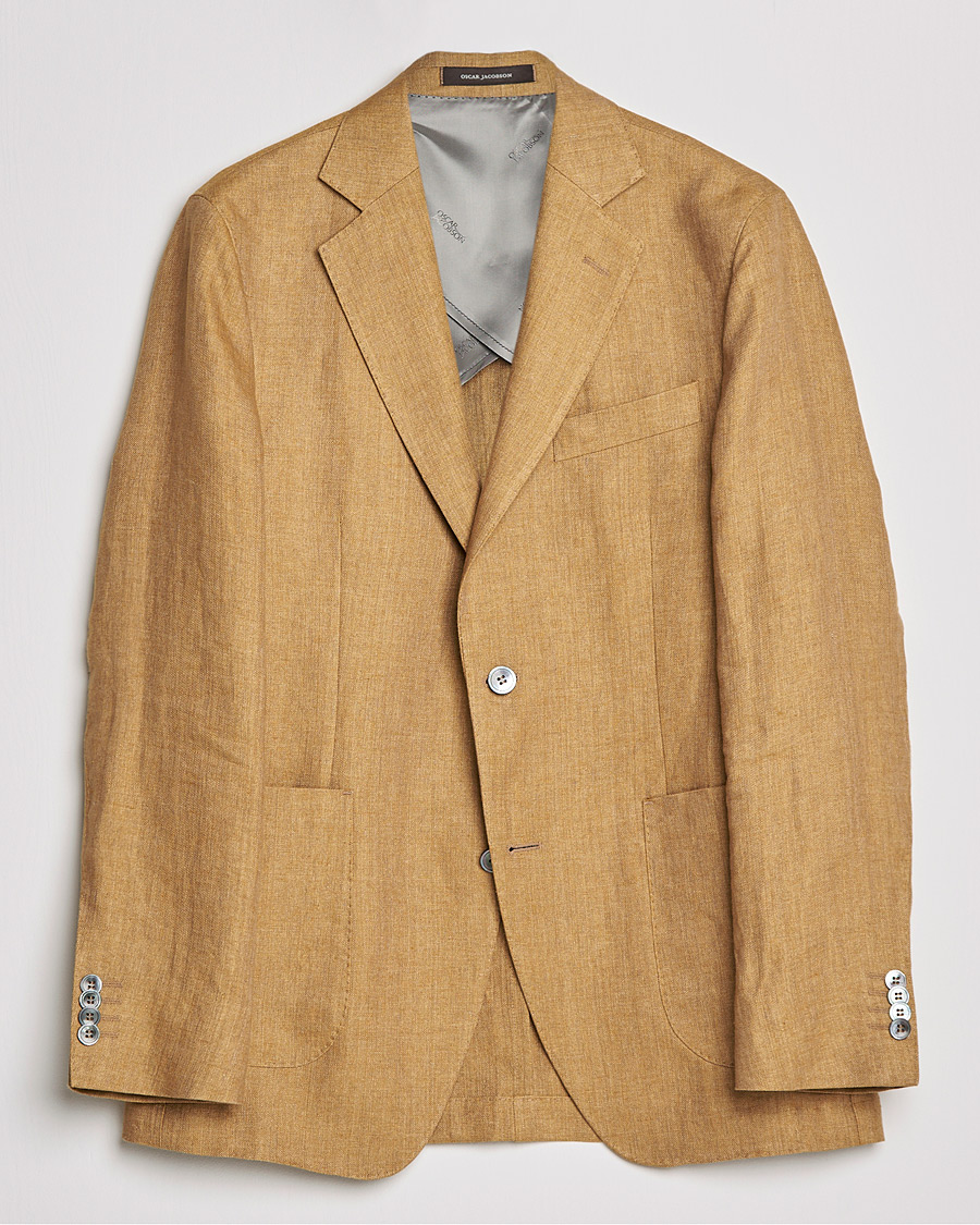 Heren | Blazers | Oscar Jacobson | Ferry Soft Patch Pocket Linen Blazer Dusky Yellow