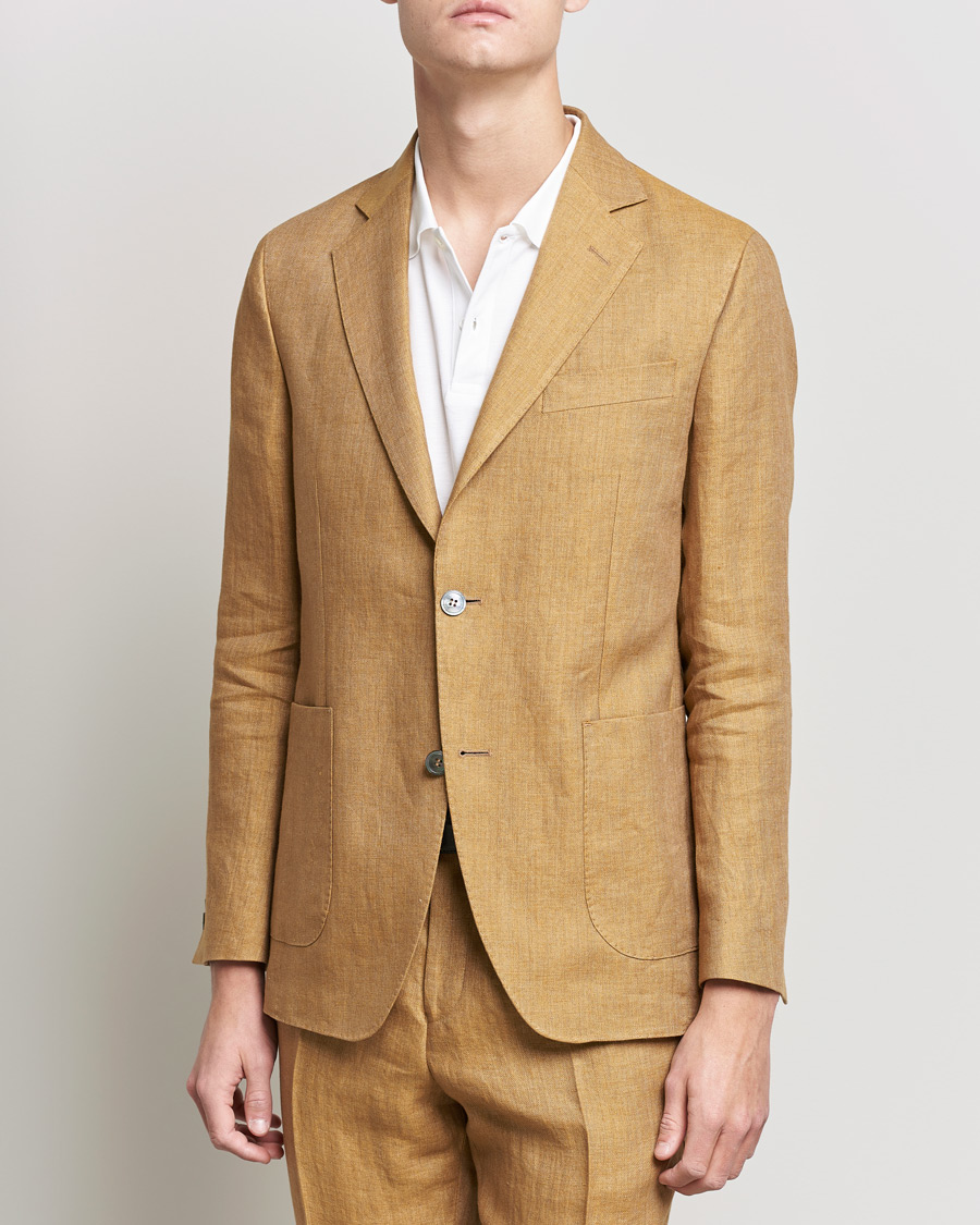 Heren | Blazers | Oscar Jacobson | Ferry Soft Patch Pocket Linen Blazer Dusky Yellow