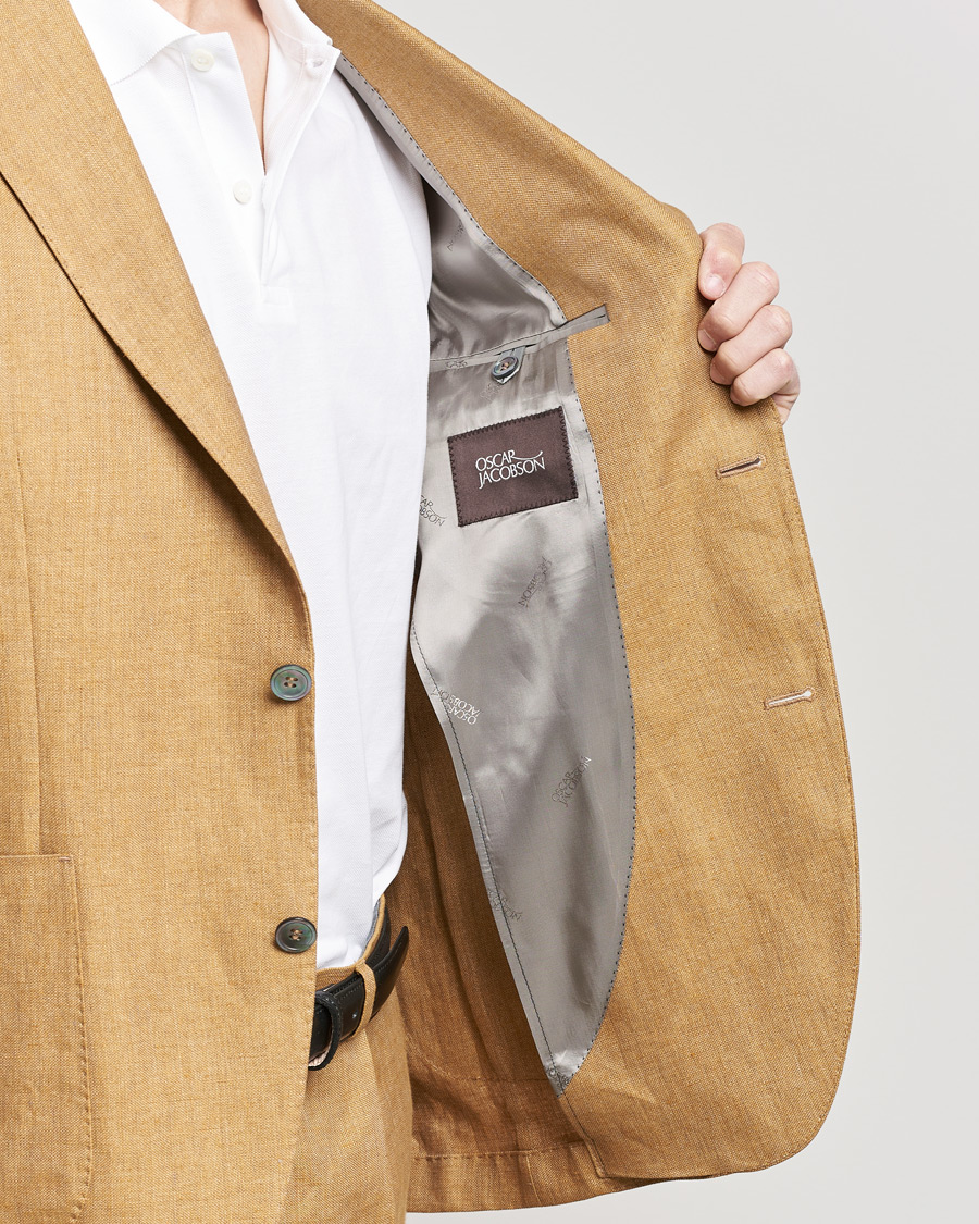 Heren | Blazers | Oscar Jacobson | Ferry Soft Patch Pocket Linen Blazer Dusky Yellow