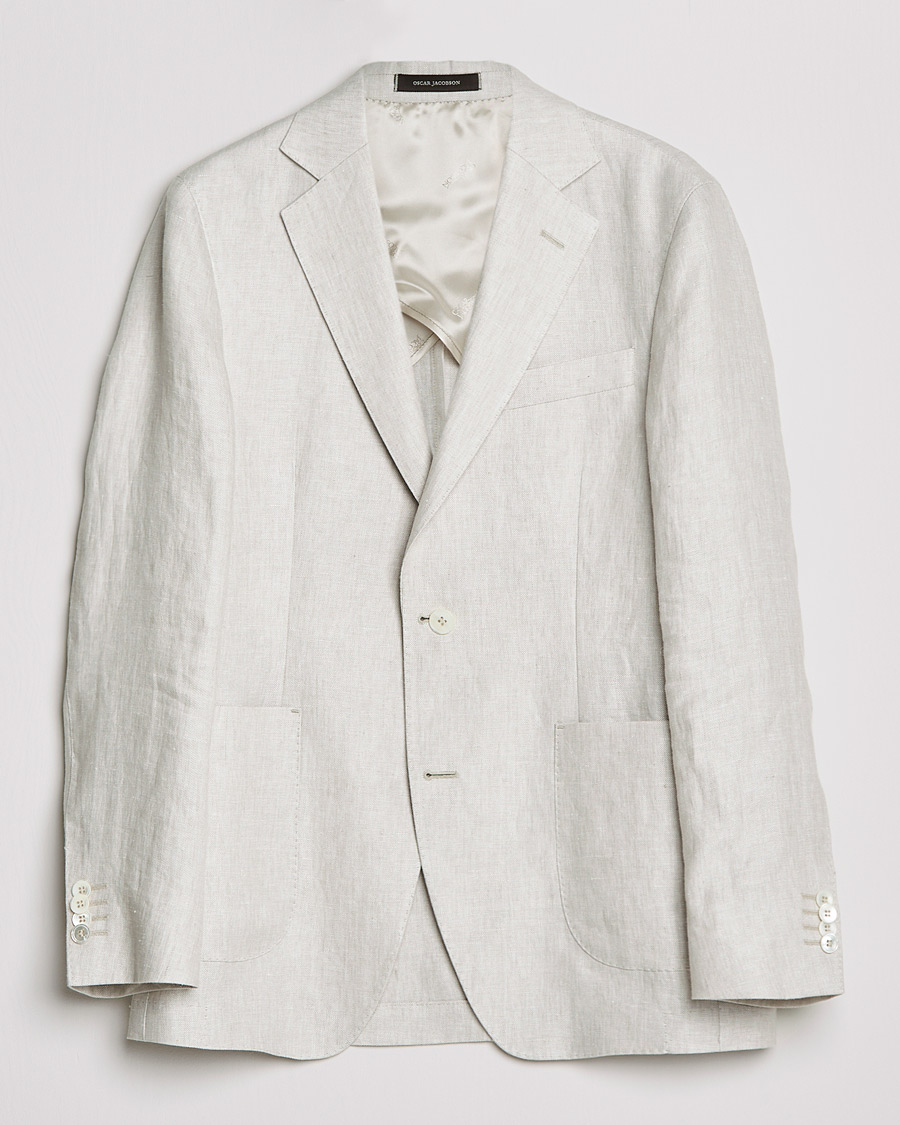 Heren | Blazers | Oscar Jacobson | Ferry Soft Patch Pocket Linen Blazer Creme