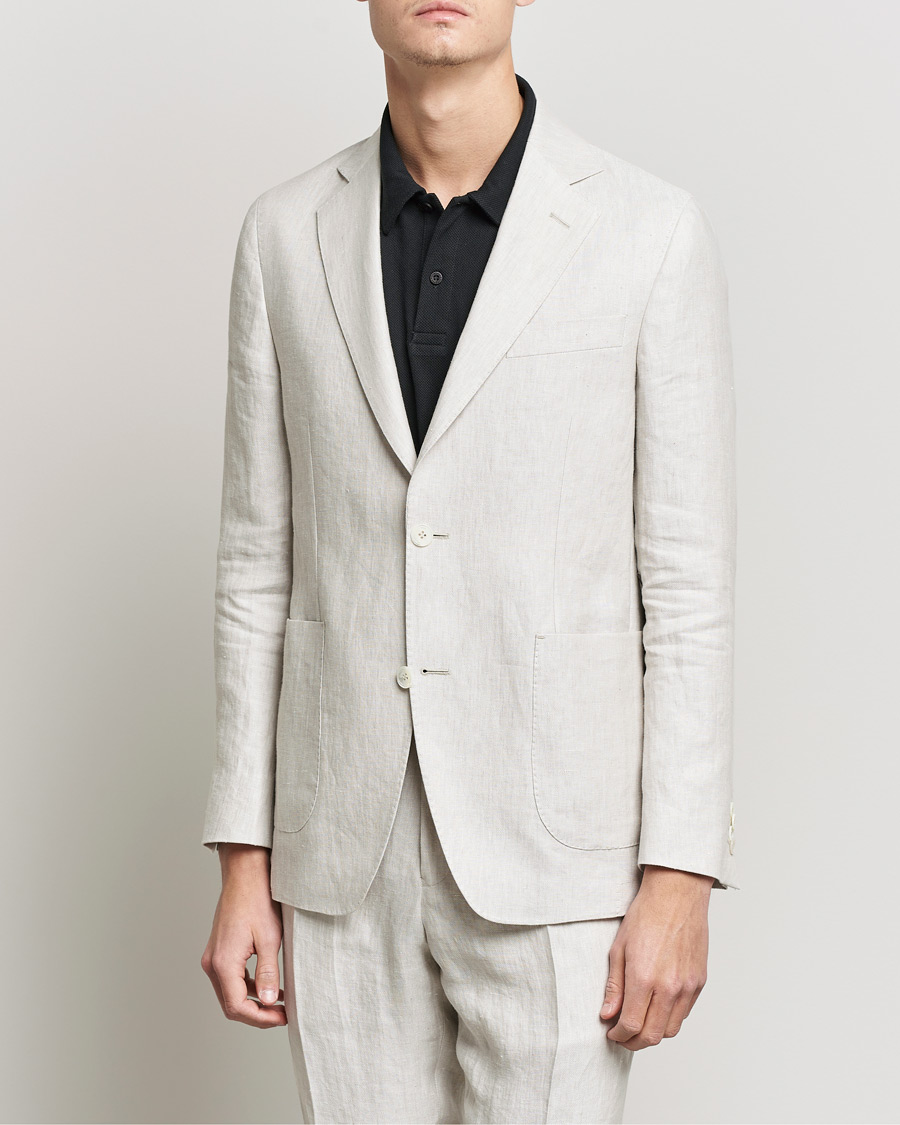 Heren | Blazers | Oscar Jacobson | Ferry Soft Patch Pocket Linen Blazer Creme