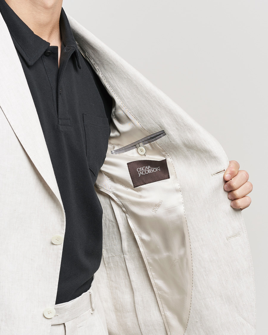 Heren | Blazers | Oscar Jacobson | Ferry Soft Patch Pocket Linen Blazer Creme