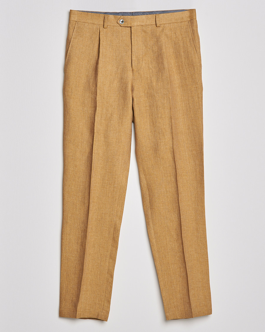 Heren | Broeken | Oscar Jacobson | Delon Linen Trousers Dusky Yellow