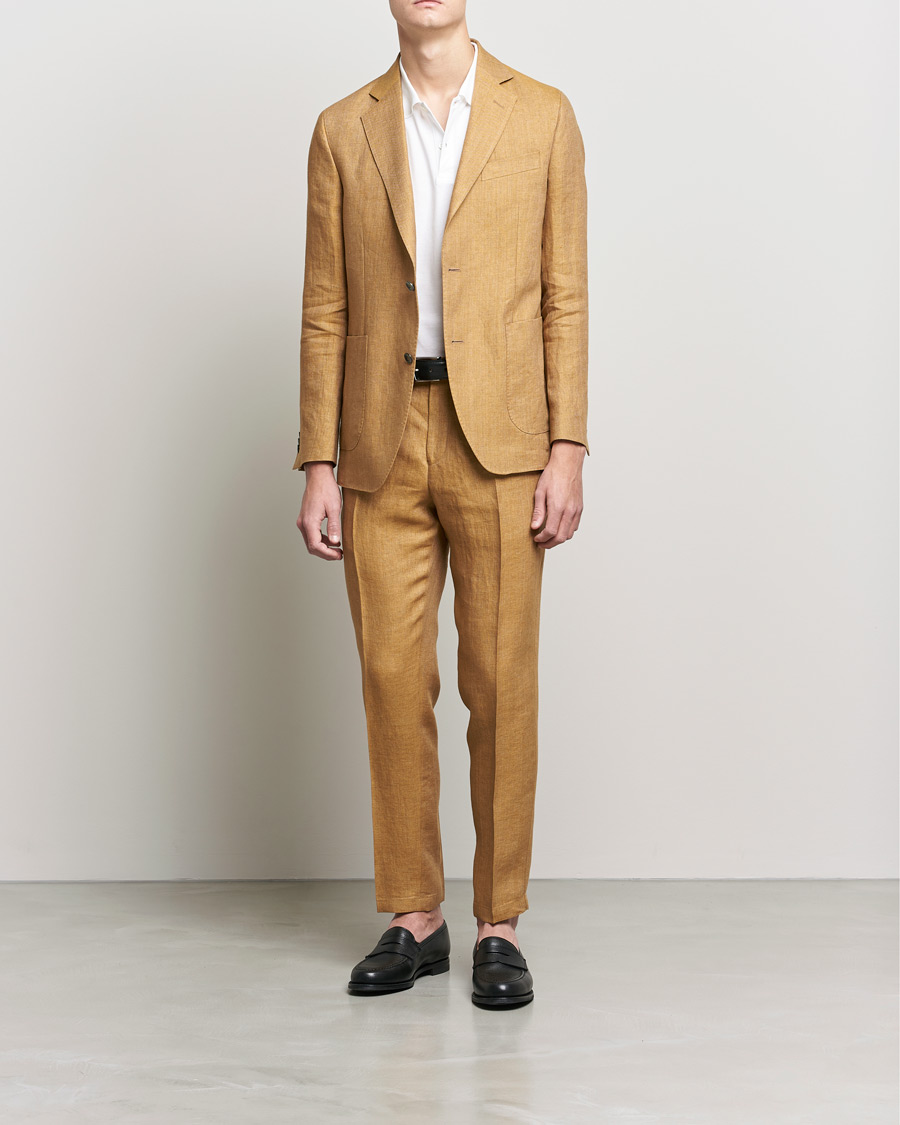 Heren | Broeken | Oscar Jacobson | Delon Linen Trousers Dusky Yellow