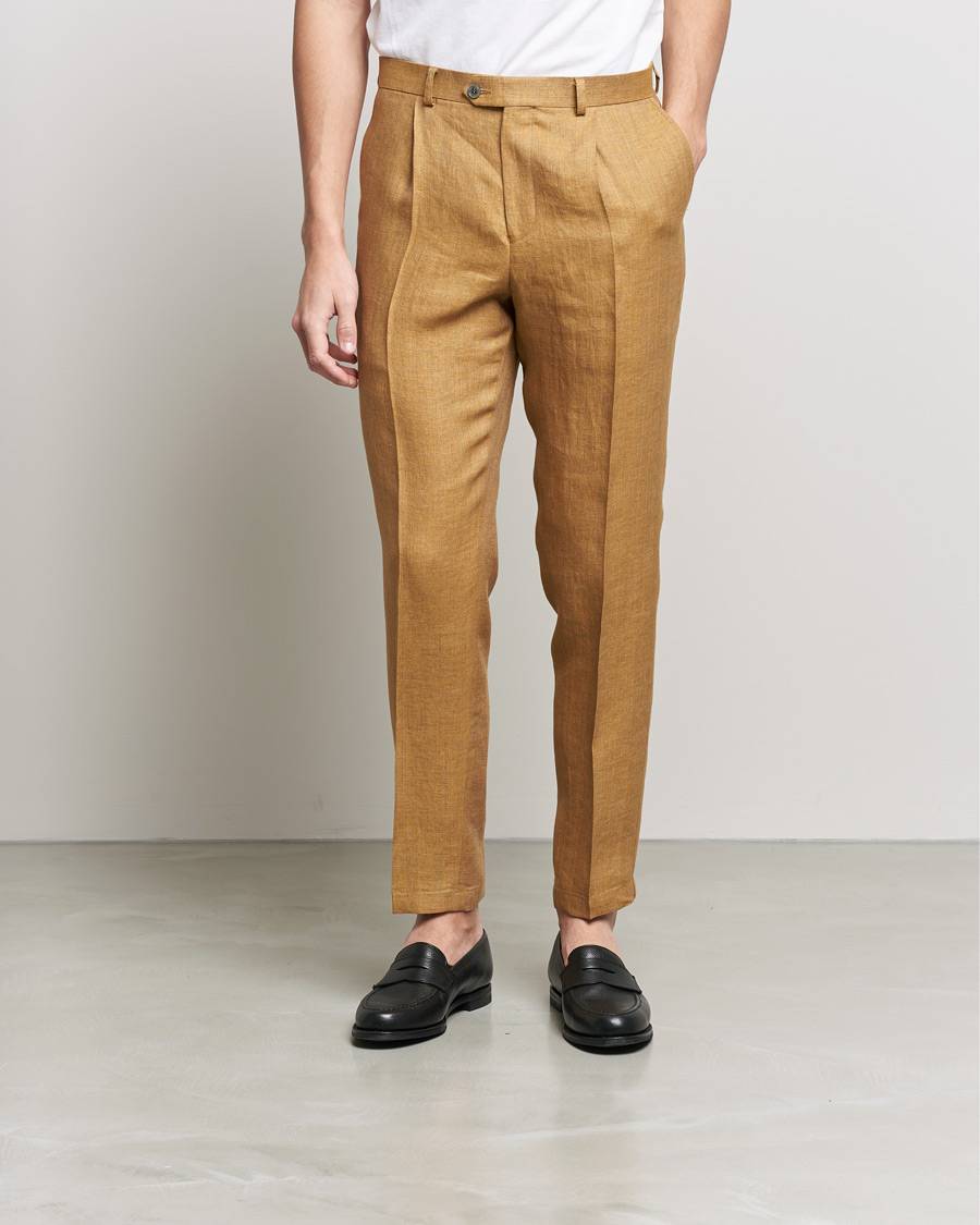 Heren | Broeken | Oscar Jacobson | Delon Linen Trousers Dusky Yellow