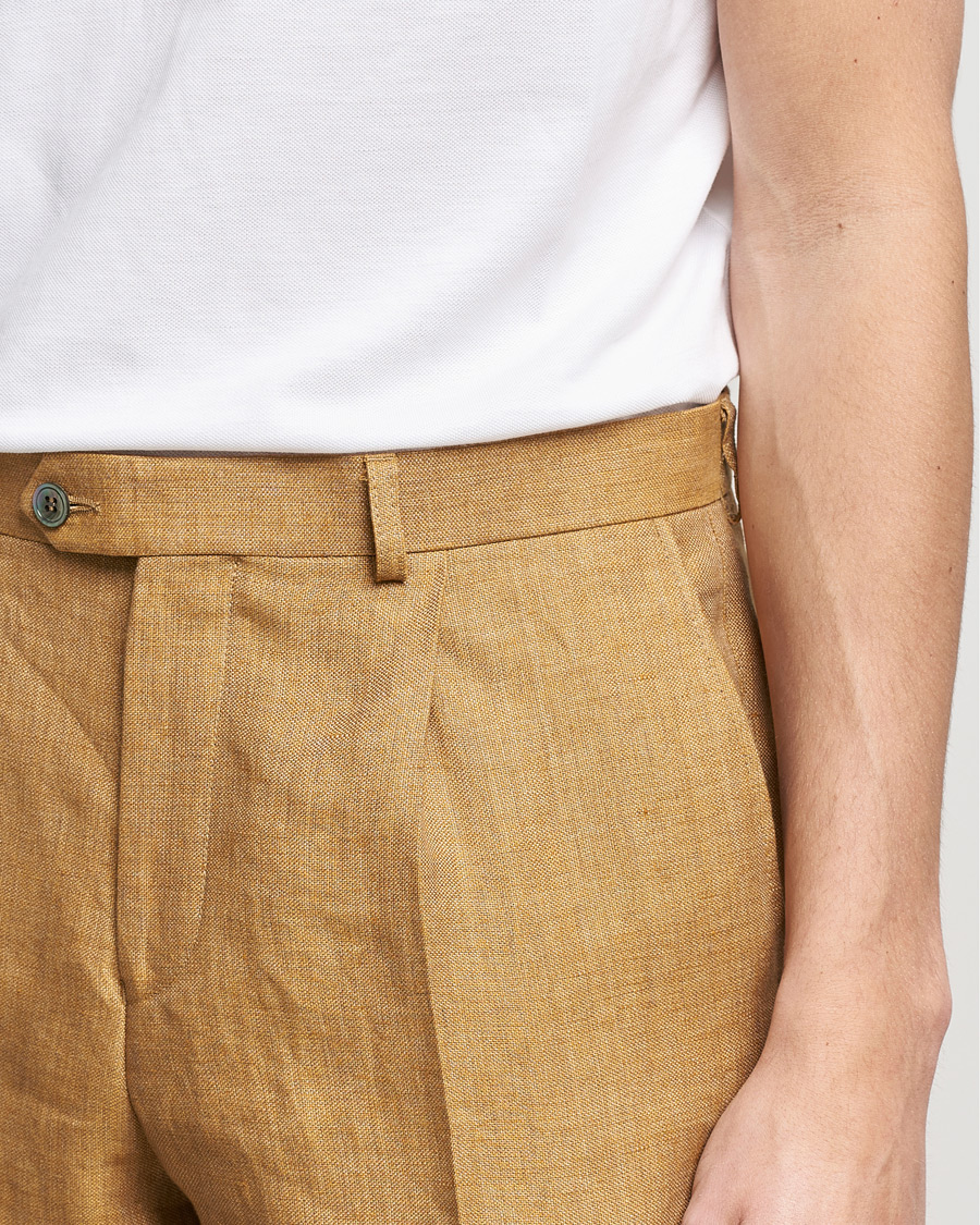 Heren | Broeken | Oscar Jacobson | Delon Linen Trousers Dusky Yellow
