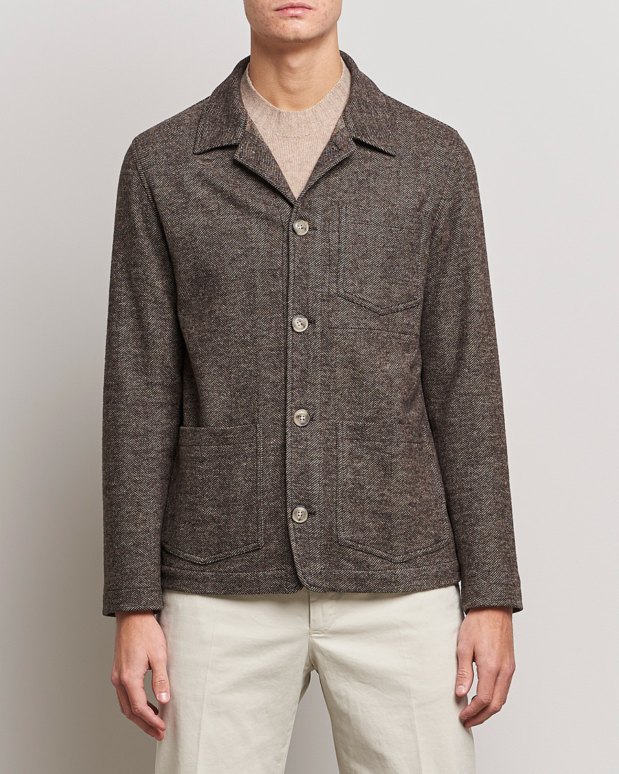 Heren | Jassen | Altea | Herringbone Wool Chore Jacket Brown