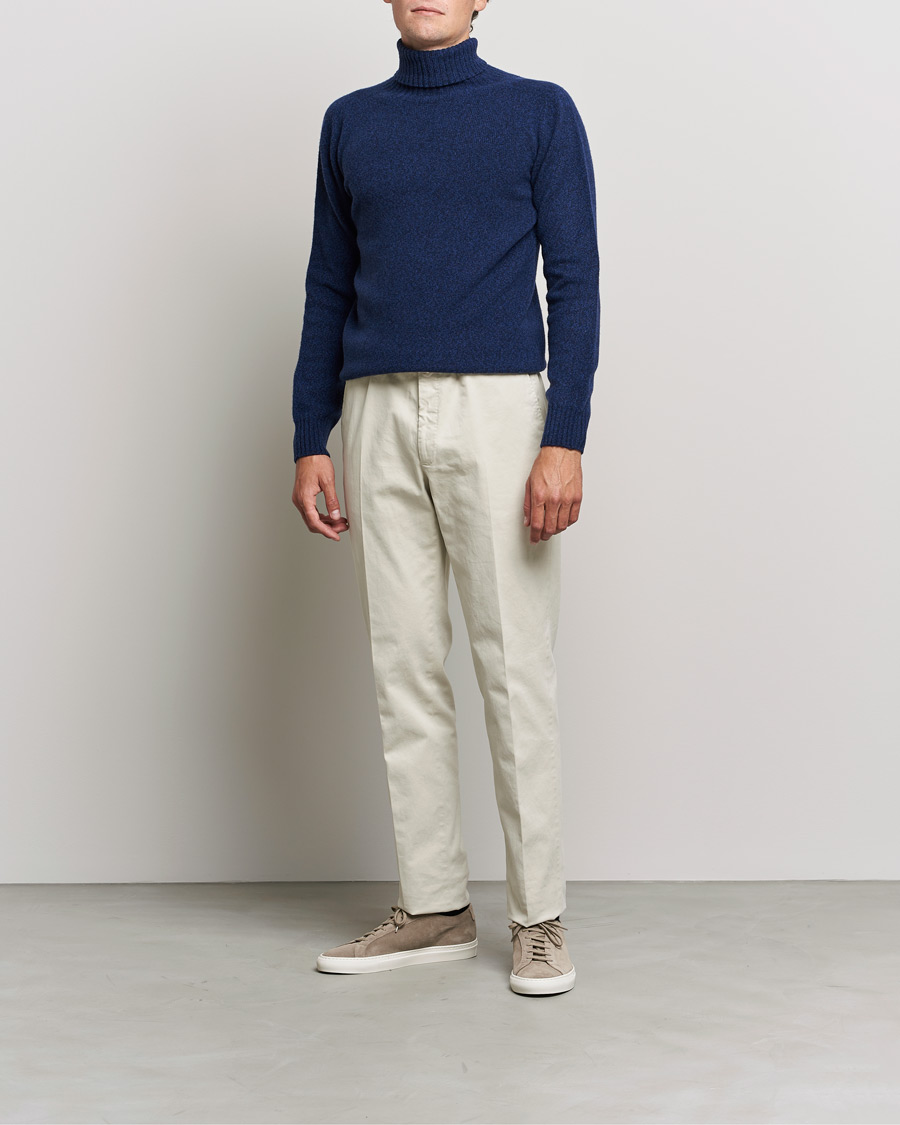 Heren | Truien | Altea | Cashmere Mouline Rollneck Navy Melange