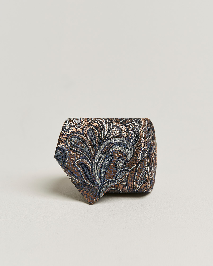 Heren | Amanda Christensen Silk Mulberry 8cm Large Paisley Tie Brown | Amanda Christensen | Silk Mulberry 8cm Large Paisley Tie Brown