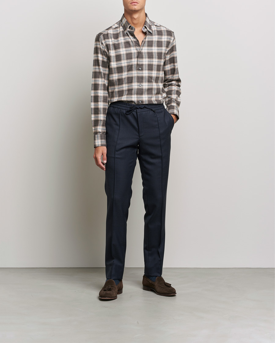 Heren | Overhemden | Brioni | Check Flannel Shirt Beige