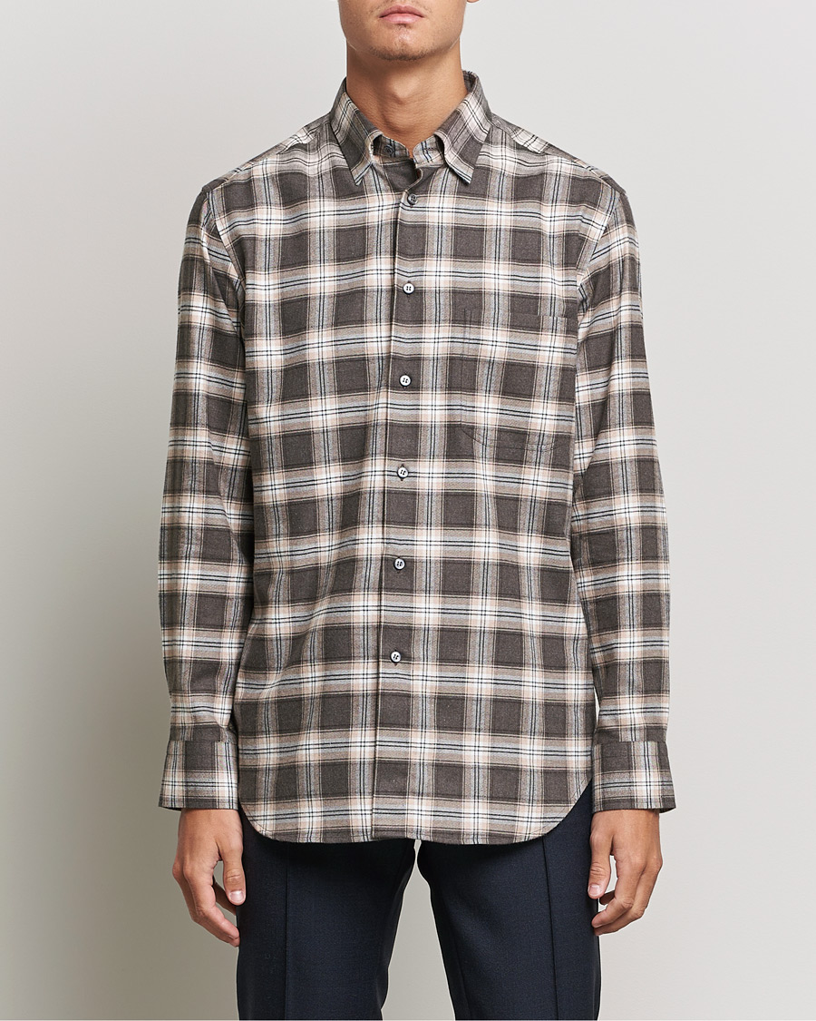Heren | Overhemden | Brioni | Check Flannel Shirt Beige