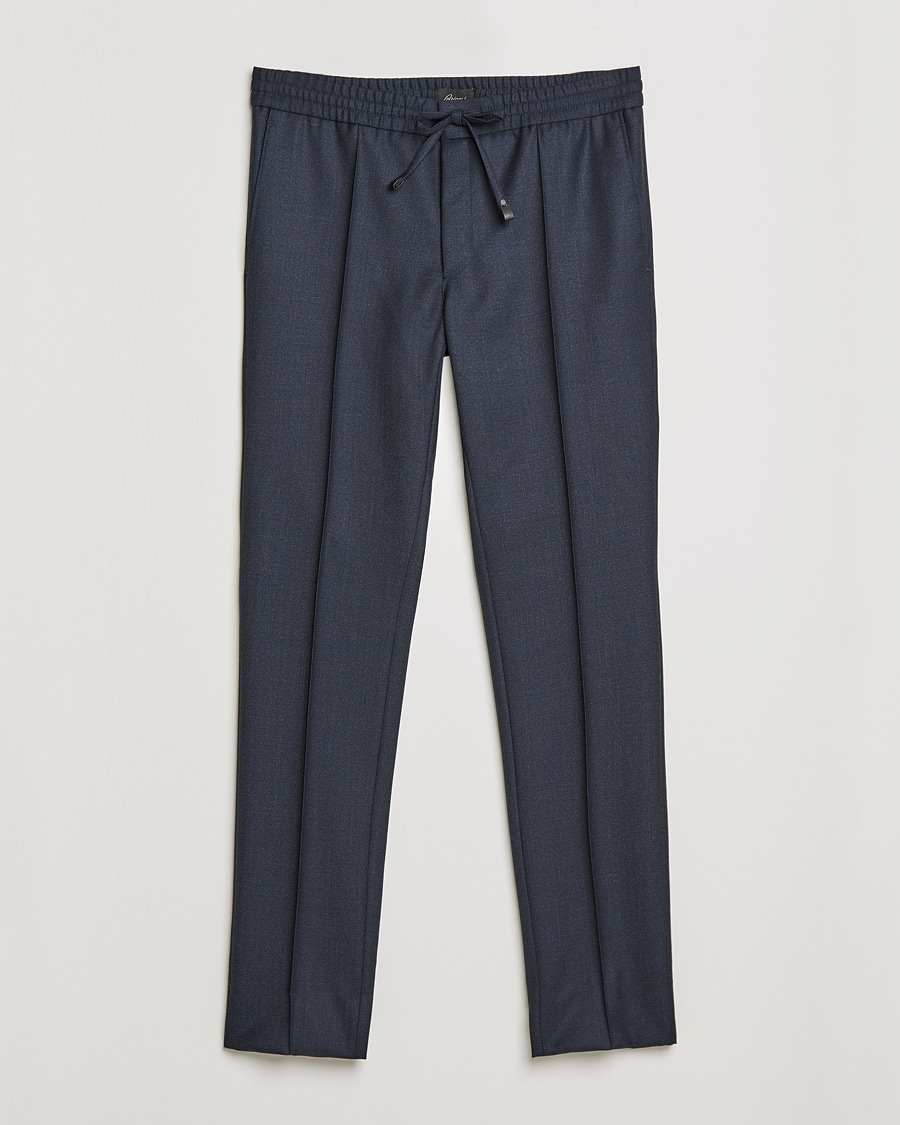 Heren | Broeken | Brioni | Sharkskin Wool Drawstring Trousers Navy