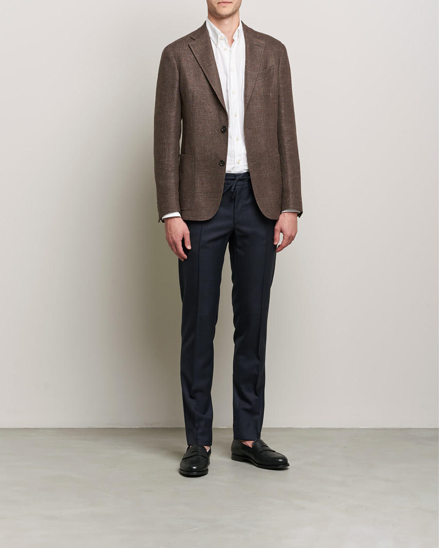 Heren | Broeken | Brioni | Sharkskin Wool Drawstring Trousers Navy