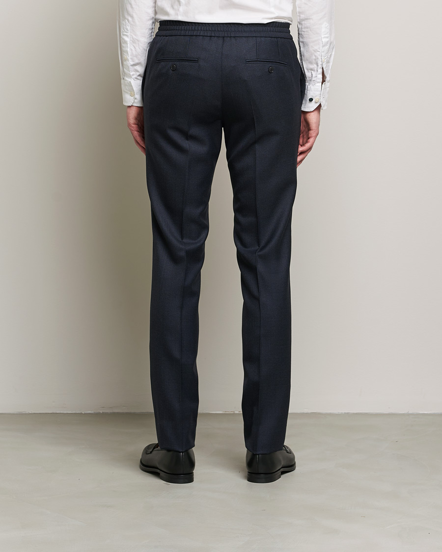 Heren | Broeken | Brioni | Sharkskin Wool Drawstring Trousers Navy