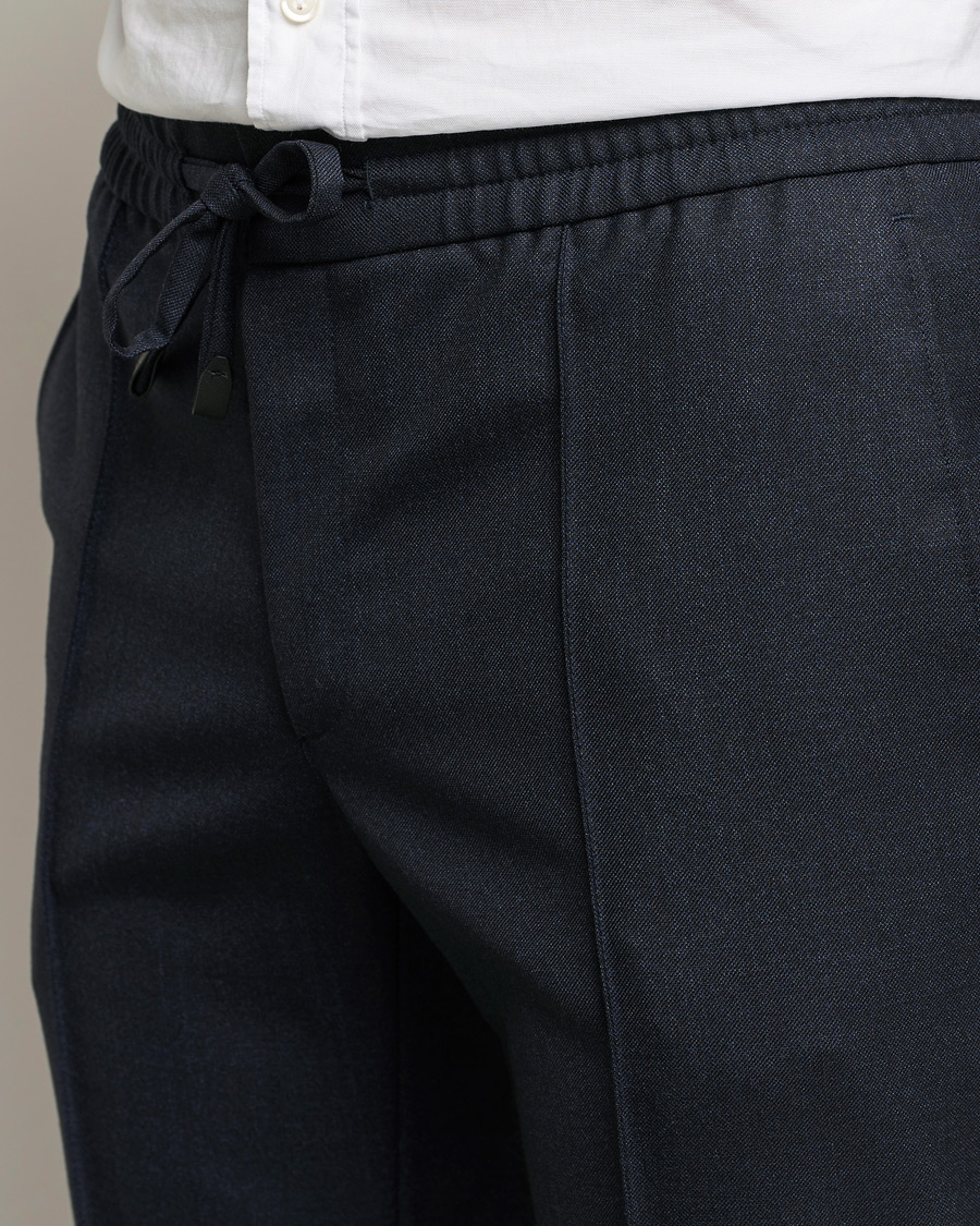 Heren | Broeken | Brioni | Sharkskin Wool Drawstring Trousers Navy