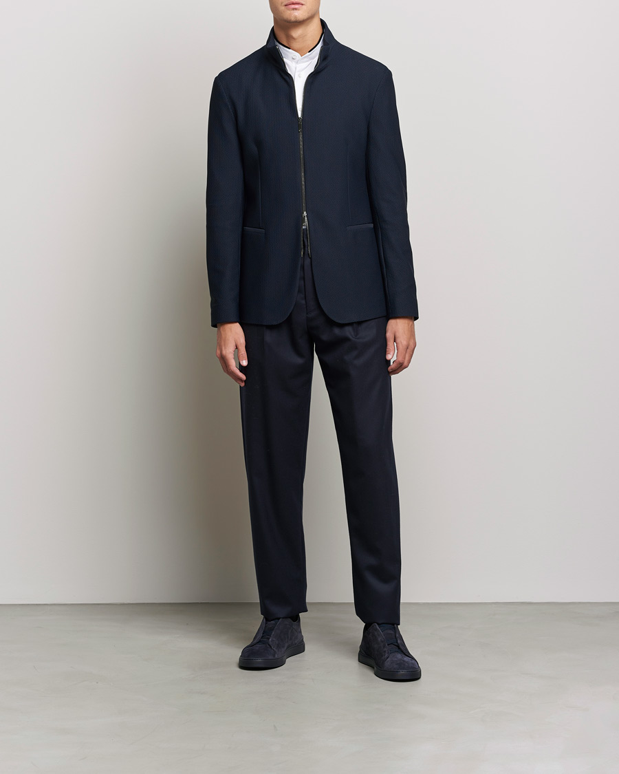 Heren | Blazers | Giorgio Armani | Technical Mesh Zip Blazer Navy