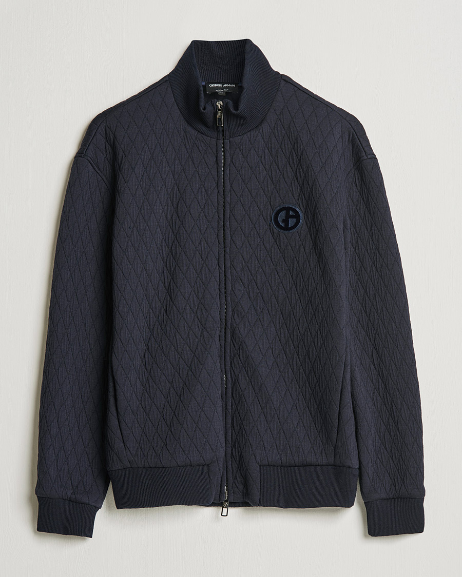 Heren | Truien | Giorgio Armani | Diamond Quilted Zip Sweater Navy