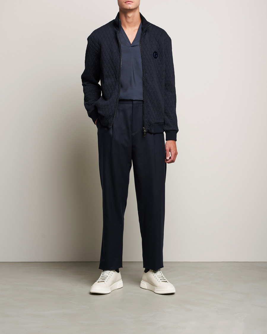 Heren | Truien | Giorgio Armani | Diamond Quilted Zip Sweater Navy