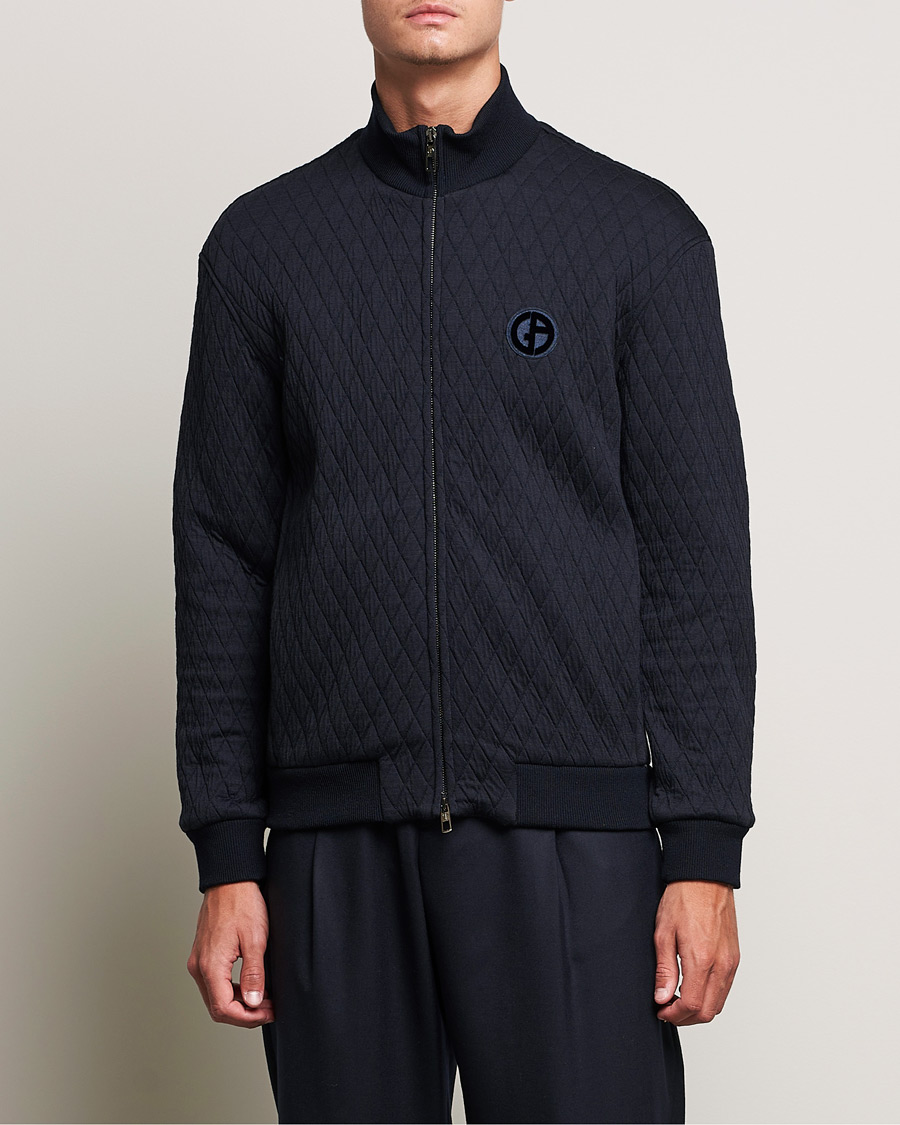 Heren | Truien | Giorgio Armani | Diamond Quilted Zip Sweater Navy