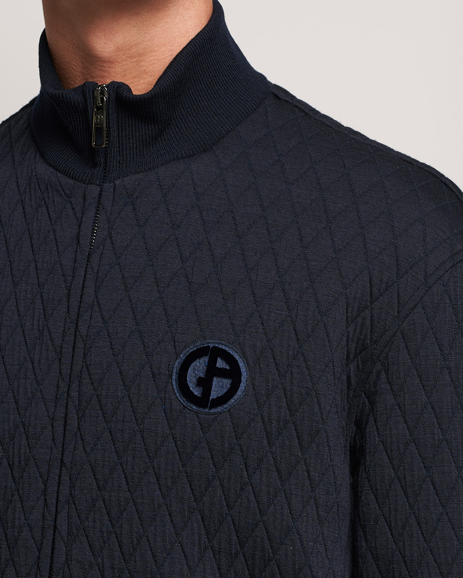 Heren | Truien | Giorgio Armani | Diamond Quilted Zip Sweater Navy