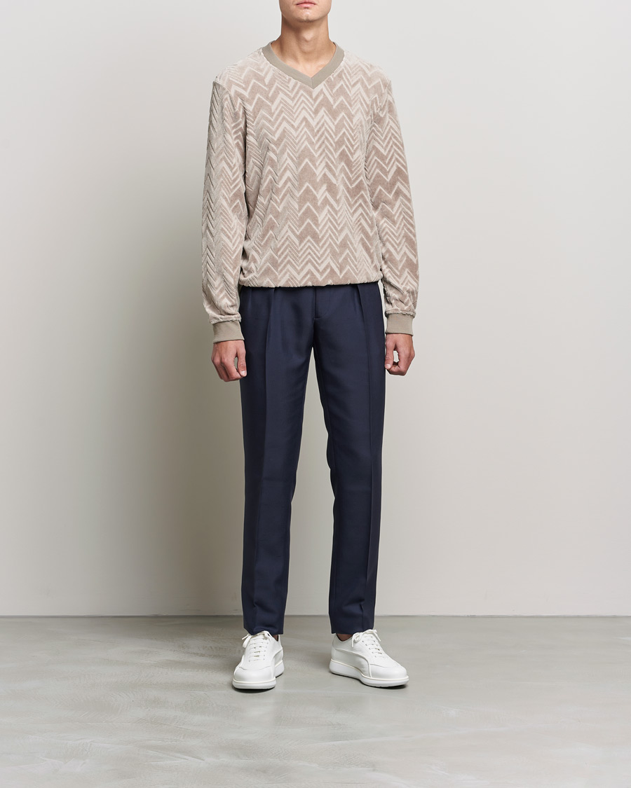 Heren | Truien | Giorgio Armani | Velvet Jersey Chevron Sweater Beige