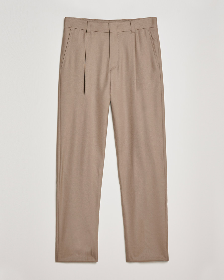 Heren | Broeken | Giorgio Armani | Tapered Pleated Flannel Trousers Beige