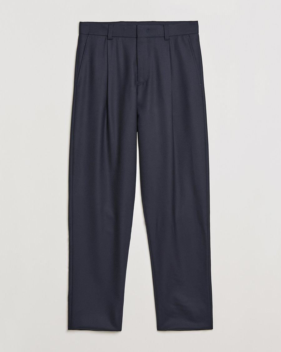 Heren | Broeken | Giorgio Armani | Tapered Pleated Flannel Trousers Navy