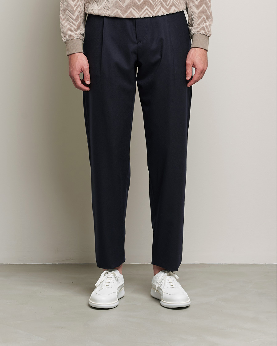 Heren | Broeken | Giorgio Armani | Tapered Pleated Flannel Trousers Navy