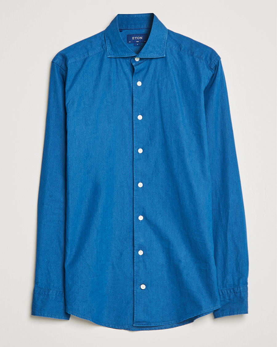 Heren | Overhemden | Eton | Slim Fit Garment Washed Denim Shirt Indigo