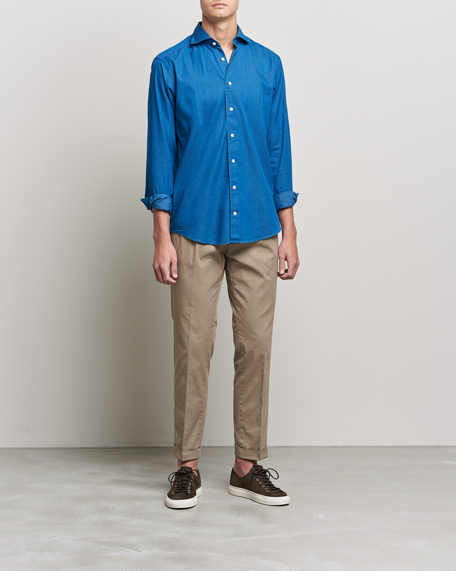 Heren | Overhemden | Eton | Slim Fit Garment Washed Denim Shirt Indigo
