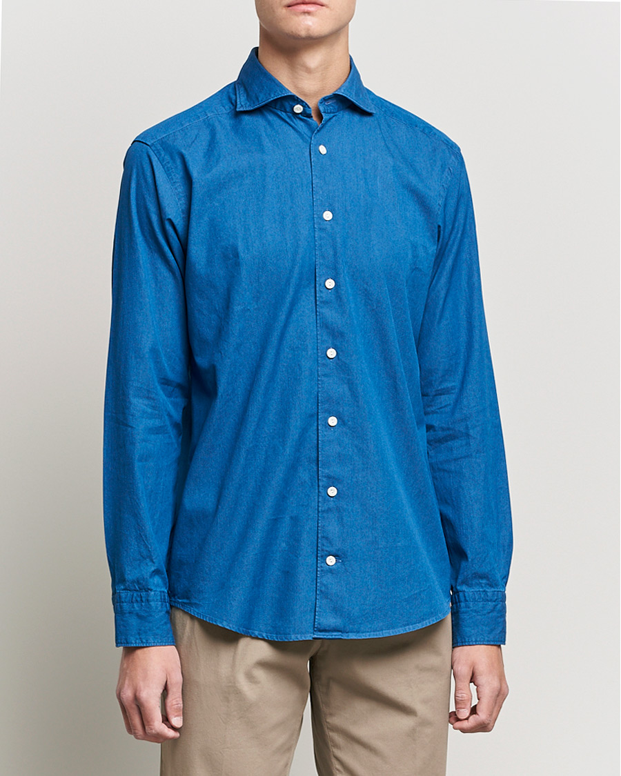 Heren | Overhemden | Eton | Slim Fit Garment Washed Denim Shirt Indigo