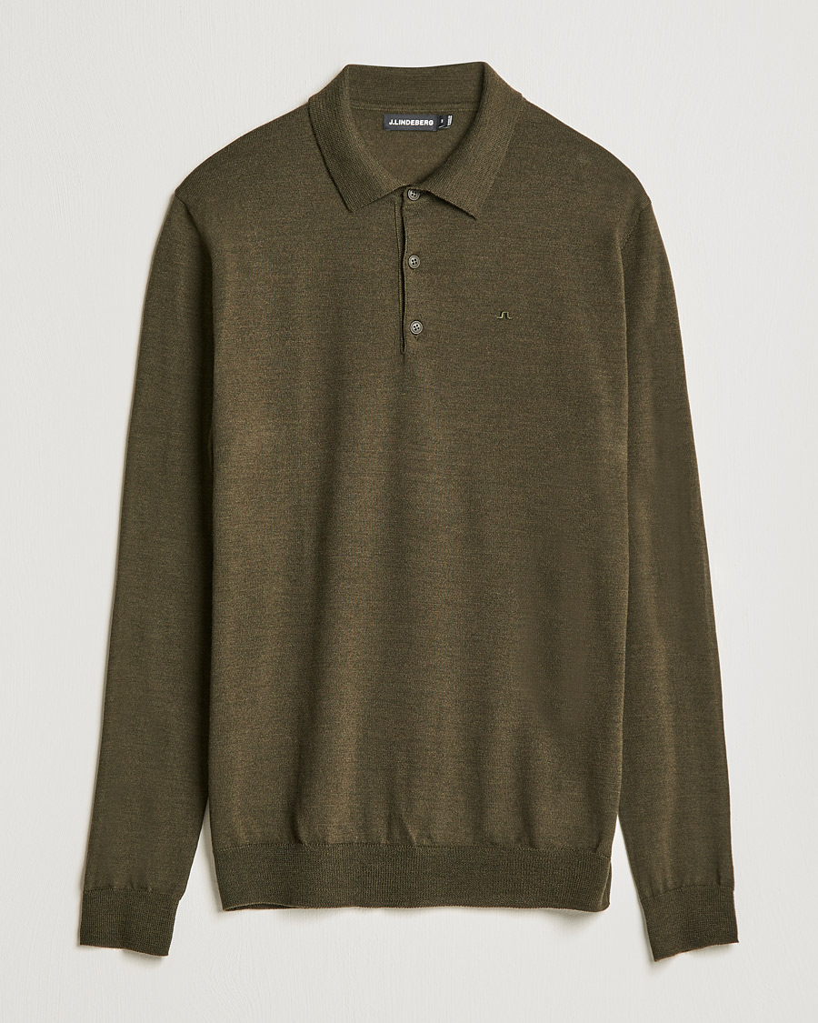 Heren | Truien | J.Lindeberg | Noel True Merino Poloshirt Forest Green