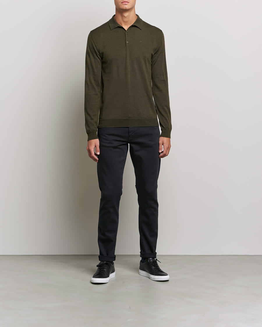 Heren | Truien | J.Lindeberg | Noel True Merino Poloshirt Forest Green