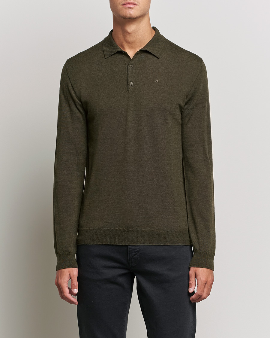 Heren | Truien | J.Lindeberg | Noel True Merino Poloshirt Forest Green
