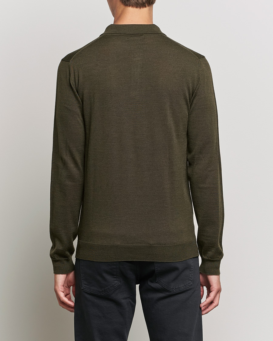 Heren | Truien | J.Lindeberg | Noel True Merino Poloshirt Forest Green