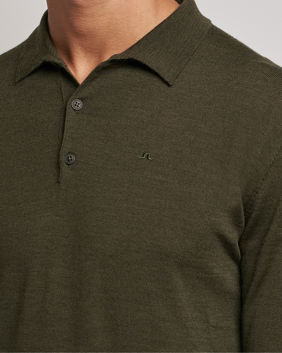 Heren | Truien | J.Lindeberg | Noel True Merino Poloshirt Forest Green