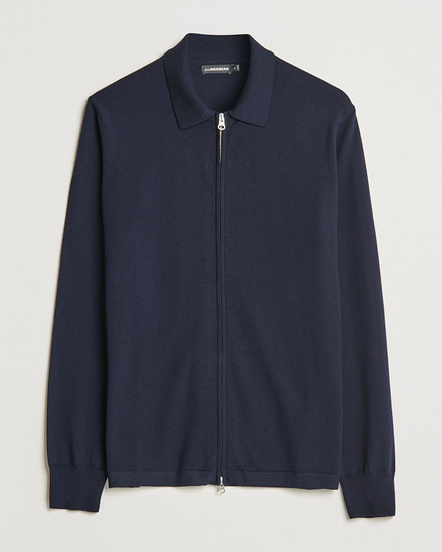Heren | Truien | J.Lindeberg | Nyle True Merino Zip Cardigan Navy