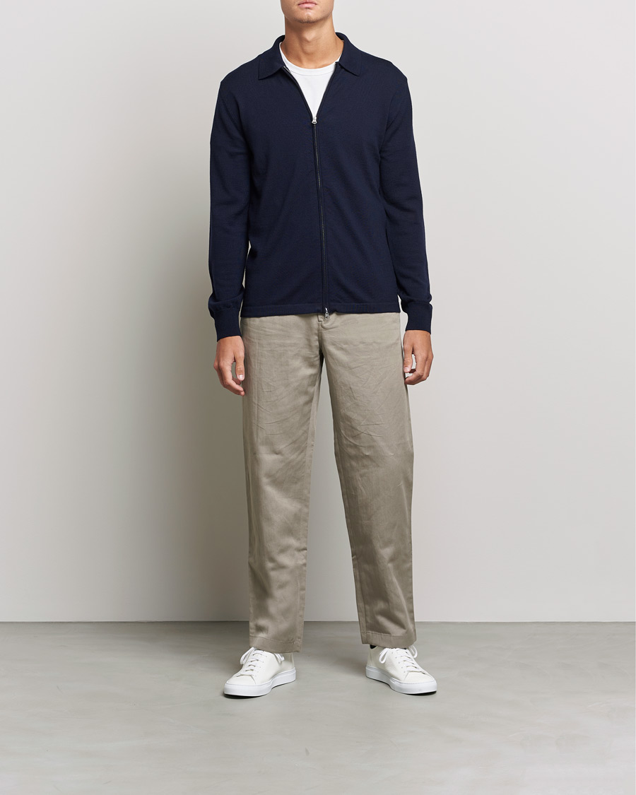 Heren | Truien | J.Lindeberg | Nyle True Merino Zip Cardigan Navy