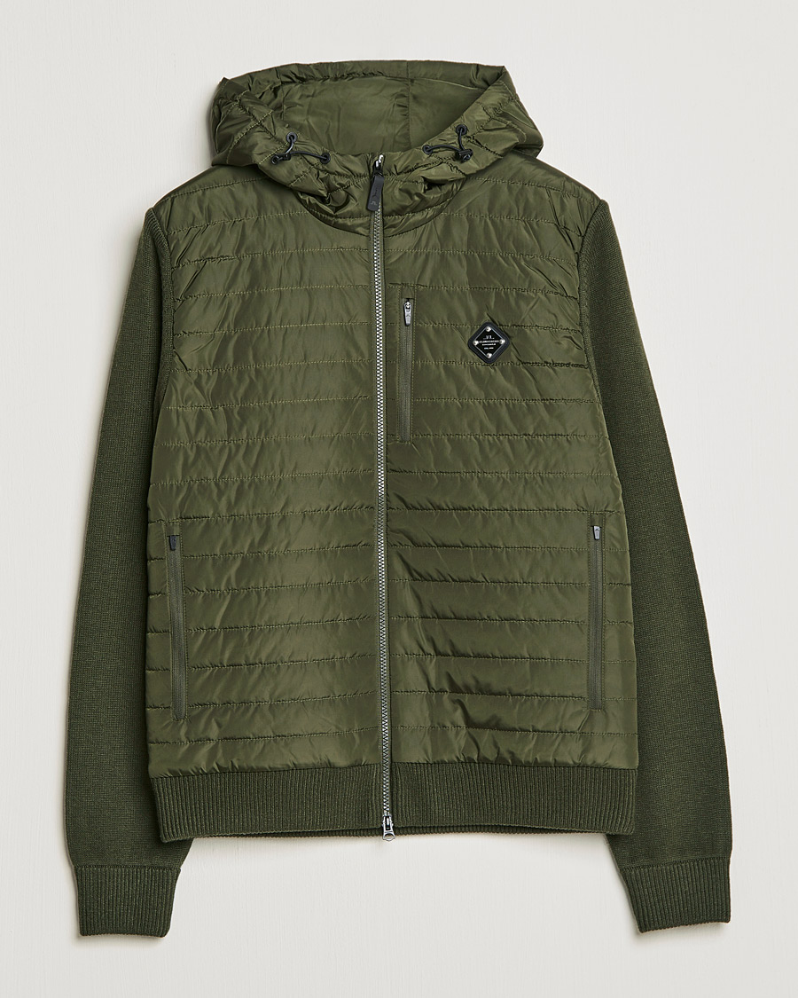Heren | Truien | J.Lindeberg | Pierre Knitted Hybrid Full Zip Hood Forest Green