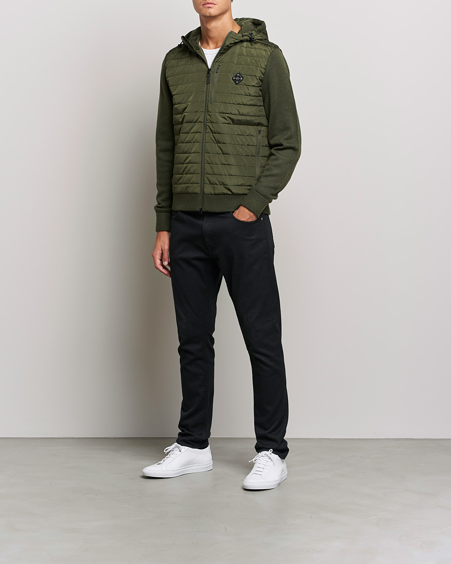 Heren | Truien | J.Lindeberg | Pierre Knitted Hybrid Full Zip Hood Forest Green