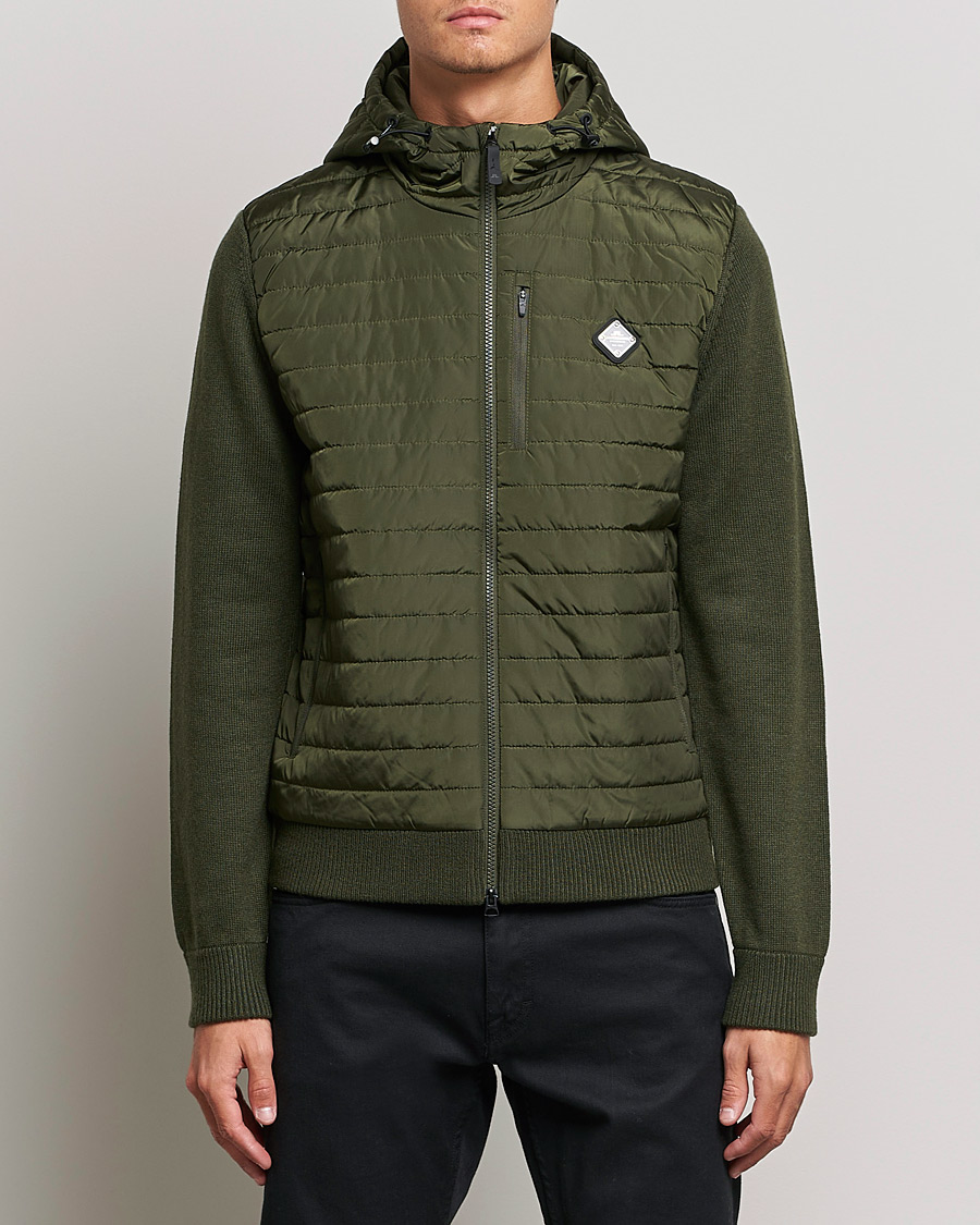 Heren | Truien | J.Lindeberg | Pierre Knitted Hybrid Full Zip Hood Forest Green