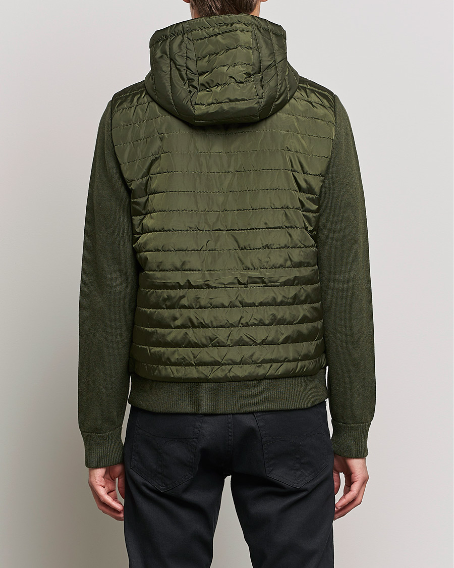 Heren | Truien | J.Lindeberg | Pierre Knitted Hybrid Full Zip Hood Forest Green