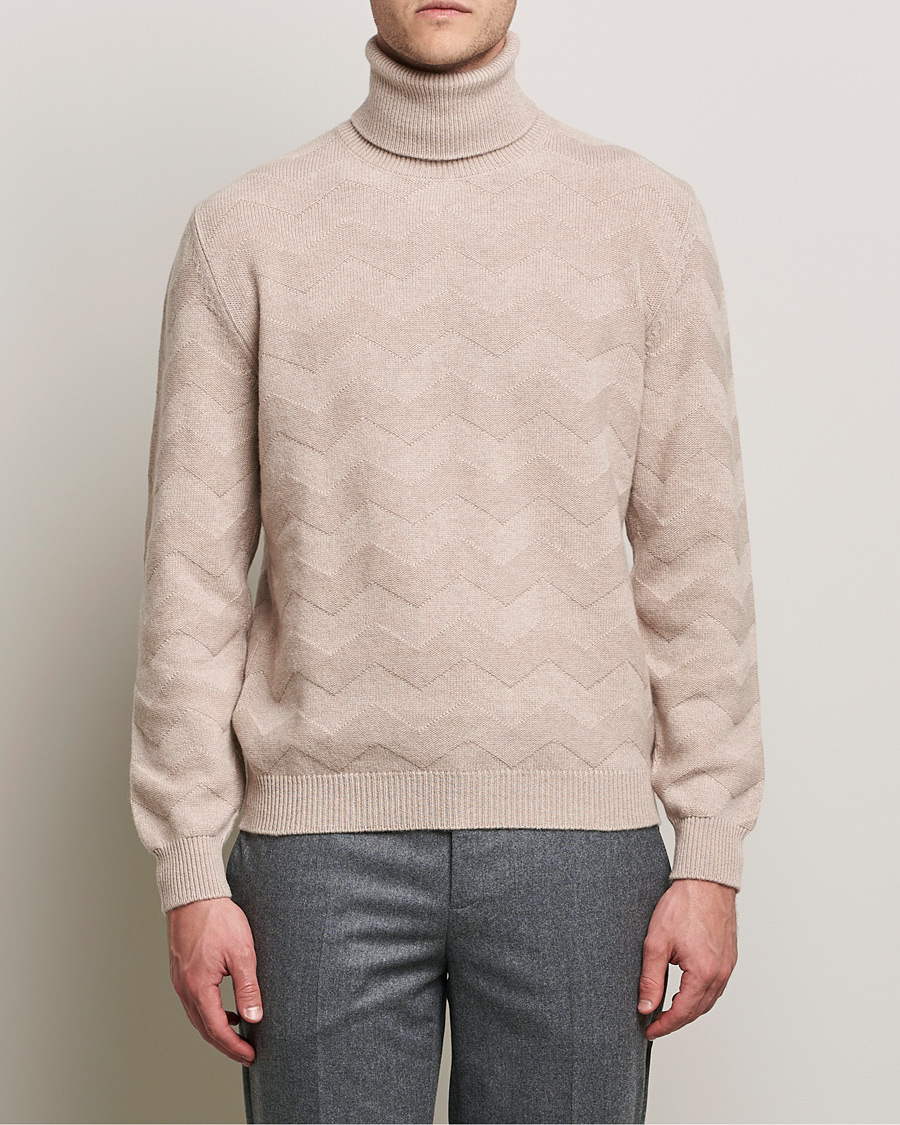 Heren | Truien | Kiton | Cashmere Zig Zag Turtleneck Beige