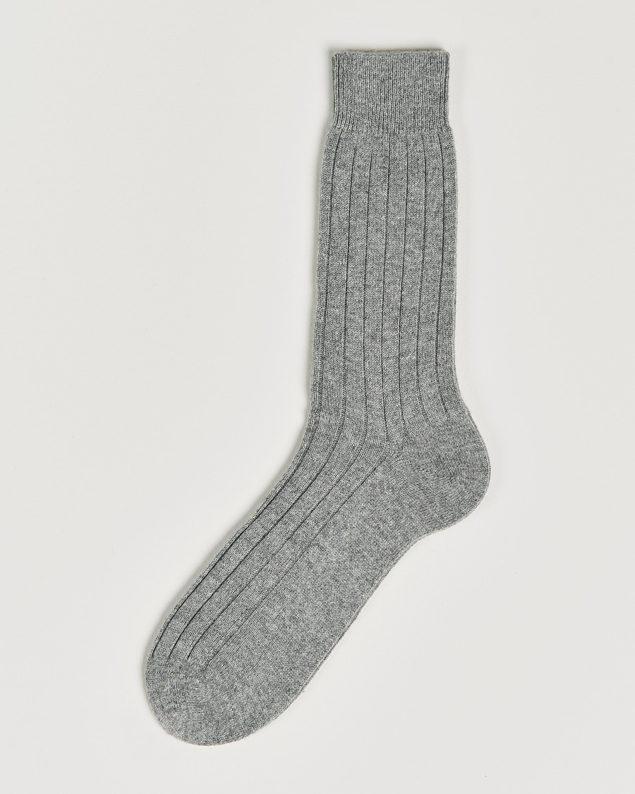 Heren | Ondergoed | Bresciani | Pure Cashmere Ribbed Socks Light Grey