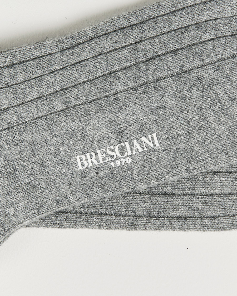 Heren | Ondergoed | Bresciani | Pure Cashmere Ribbed Socks Light Grey