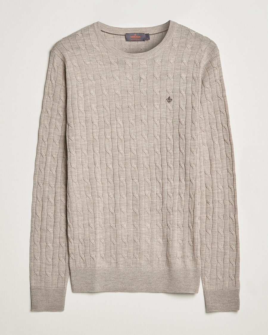 Heren | Truien | Morris | Merino Cable Crew Neck Khaki Melange