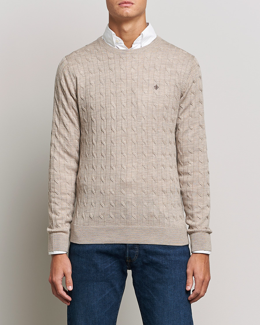 Heren | Truien | Morris | Merino Cable Crew Neck Khaki Melange