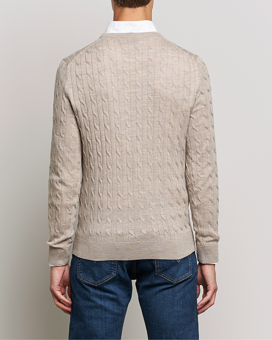Heren | Truien | Morris | Merino Cable Crew Neck Khaki Melange