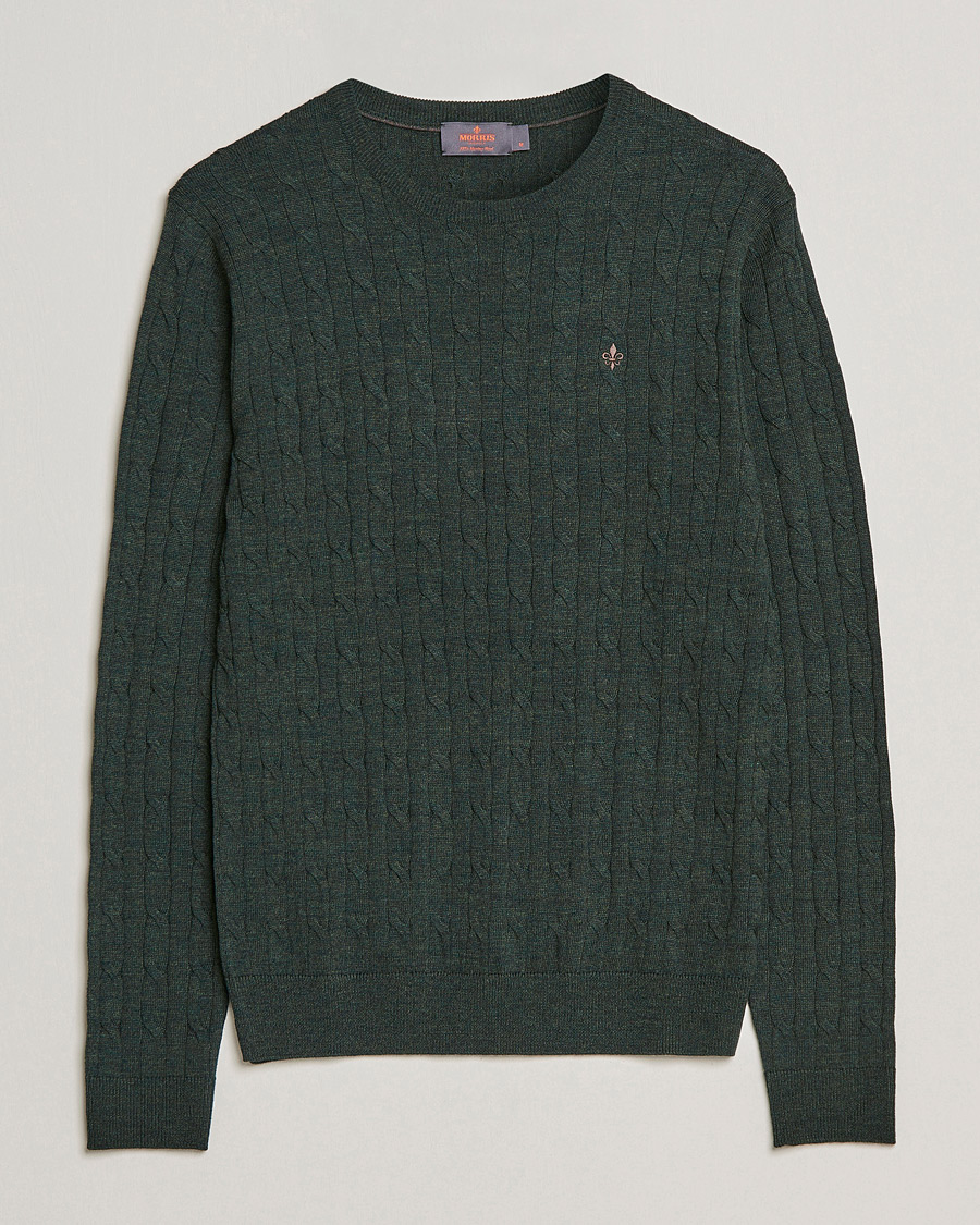 Heren | Truien | Morris | Merino Cable Crew Neck Olive